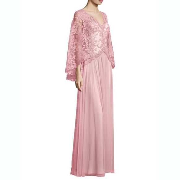New! TADASHI SHOJI Women's Embroidered Lace Cape Gown Dress Rose Quartz Pink 4 - Picture 6 of 7